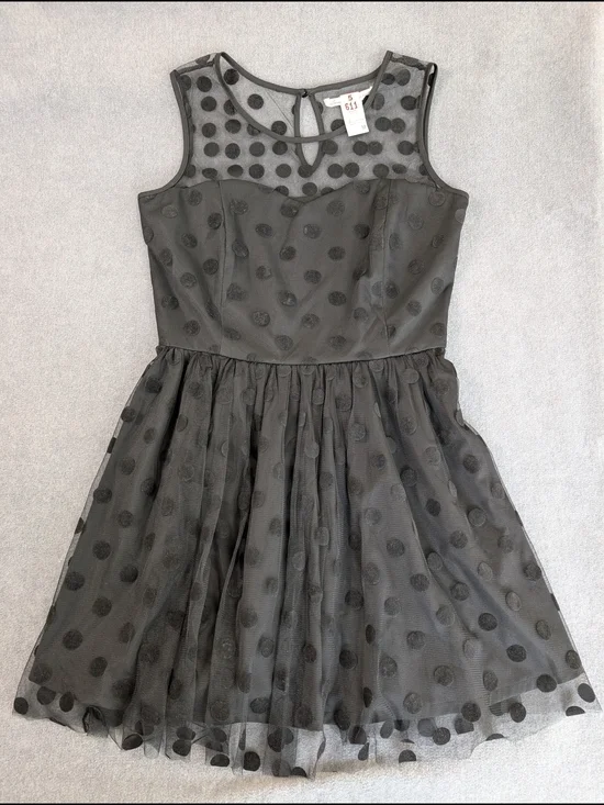 American Rag Women's Black Polka Dot Mesh Overlay Fit & Flare Mini Dress Size M - Picture 2 of 8
